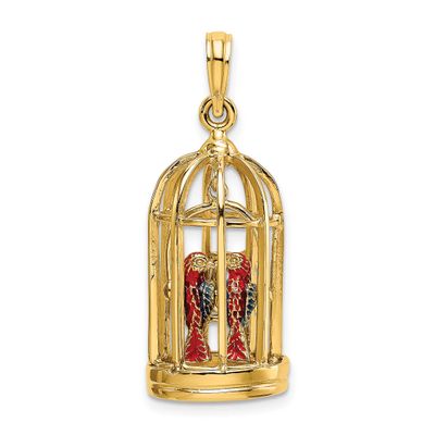 Enamel 3-D Bird Cage 2 Birds and Doors Open Charm 14k Gold, MPN: K6813, UPC: 637218124350