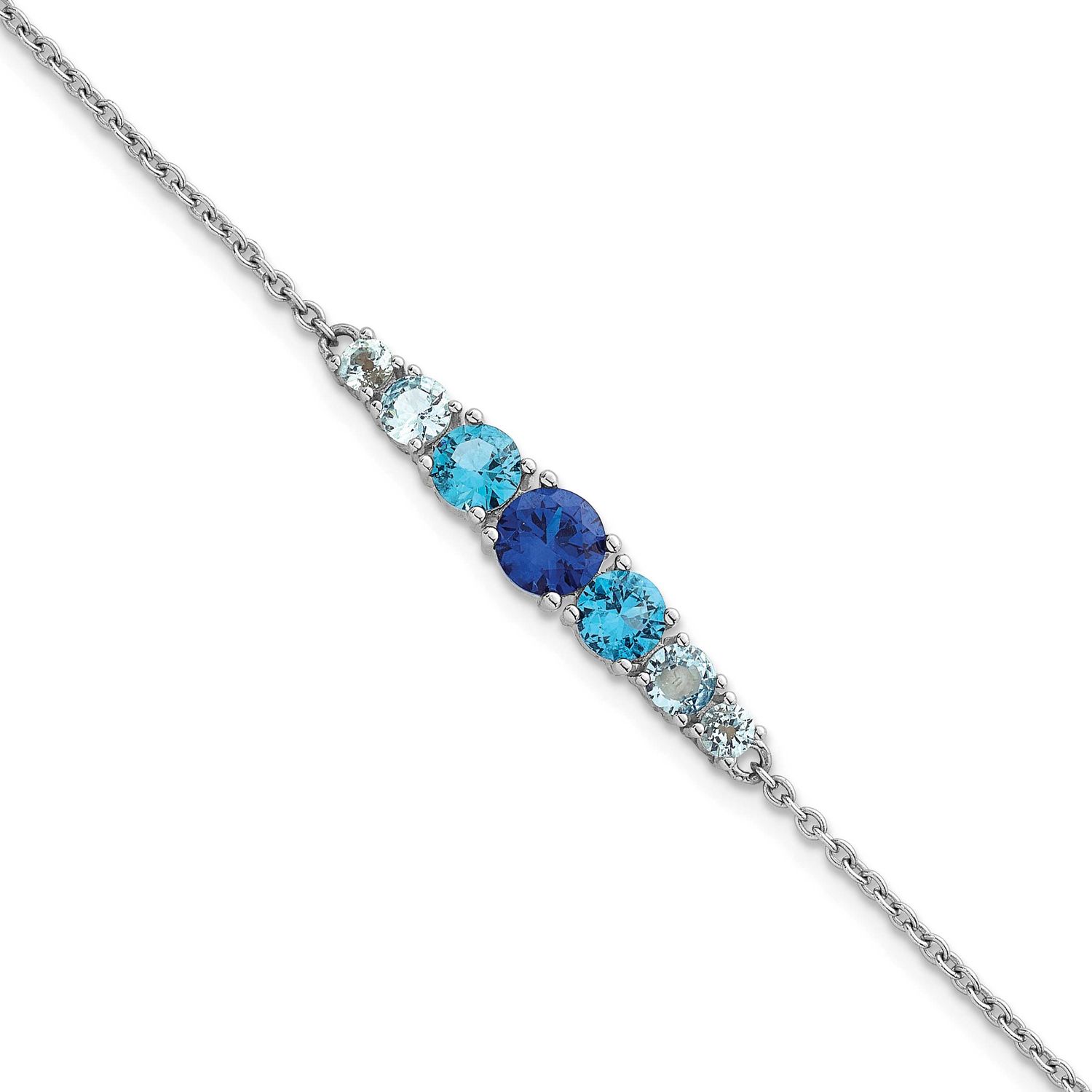 Lab Cr. Spinel/Cr. Aquamarine 7 Inch with 1.5 Inch Extension Bracelet Sterling Silver Rhodium-Plate…