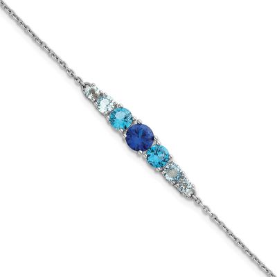 Lab Cr. Spinel/Cr. Aquamarine 7 Inch with 1.5 Inch Extension Bracelet Sterling Silver Rhodium-Plate…