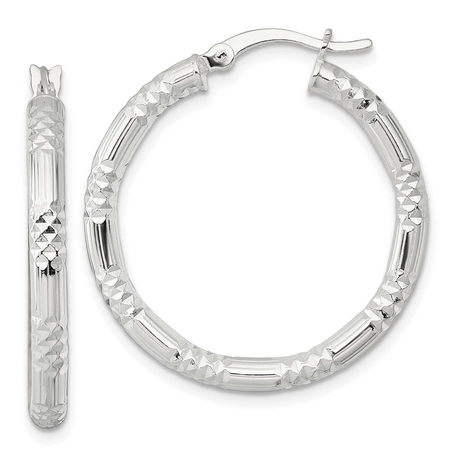 Diamond-Cut Textured 30x3.25mm Round Hoop Earrings Sterling Silver Polished, MPN: QE17848, UPC: