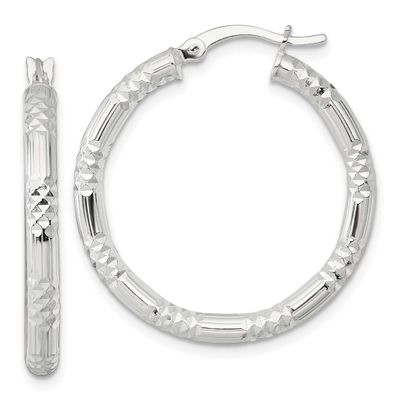 Diamond-Cut Textured 30x3.25mm Round Hoop Earrings Sterling Silver Polished, MPN: QE17848, UPC: