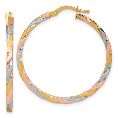 Rose and White Rhodium Twist Hoop Earrings 14k Gold, MPN: TF2419, UPC: