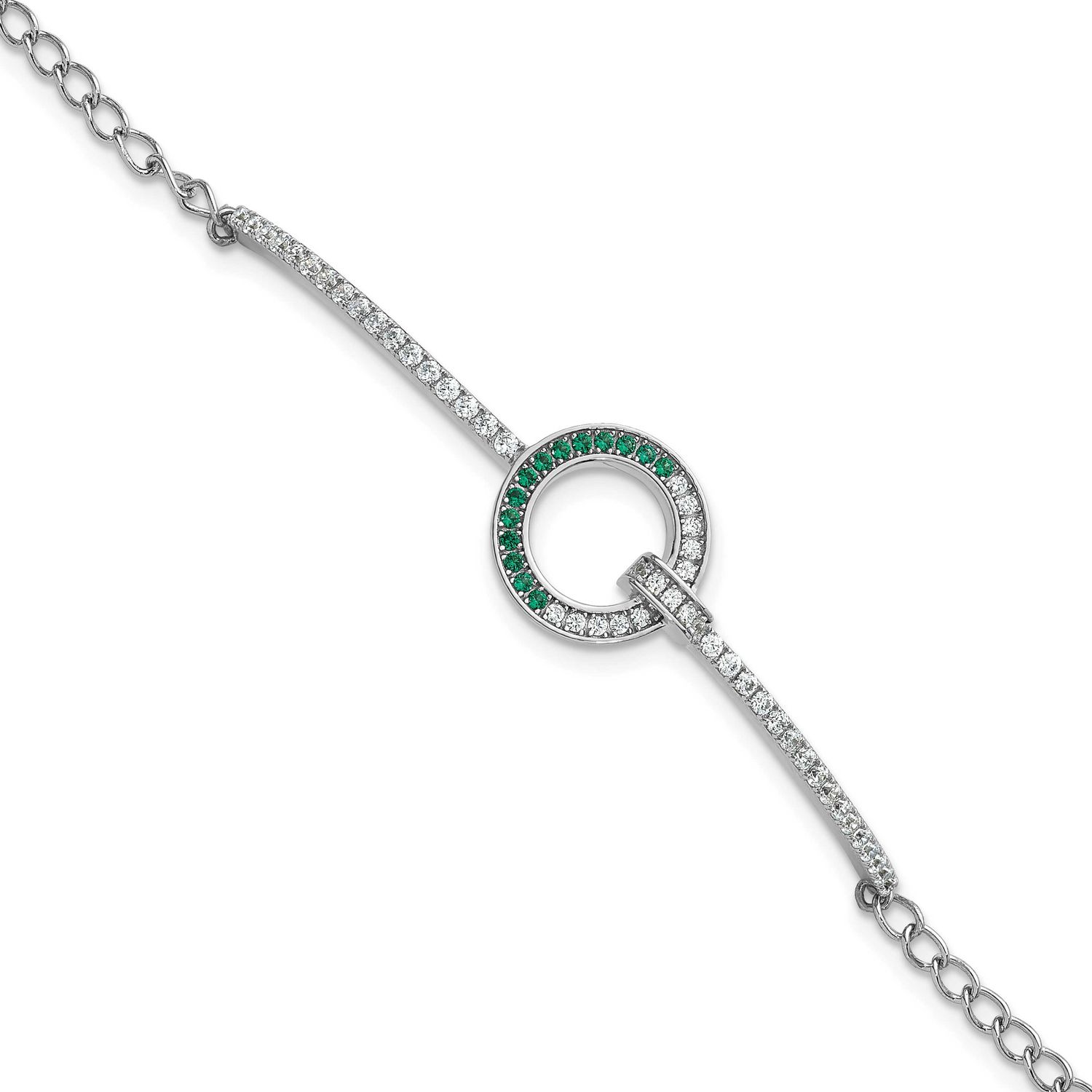 White and Green CZ Open Circle 7.25 Inch Bracelet Sterling Silver Rhodium-Plated, MPN: QG7004-7.25,…