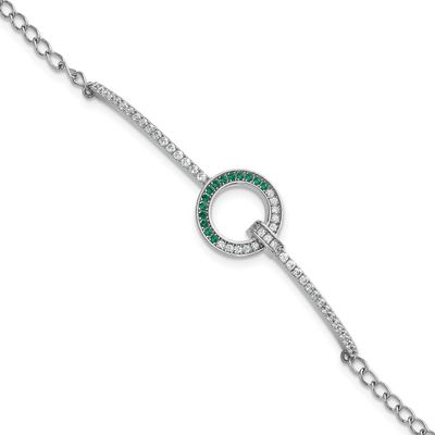 White and Green CZ Open Circle 7.25 Inch Bracelet Sterling Silver Rhodium-Plated, MPN: QG7004-7.25,…