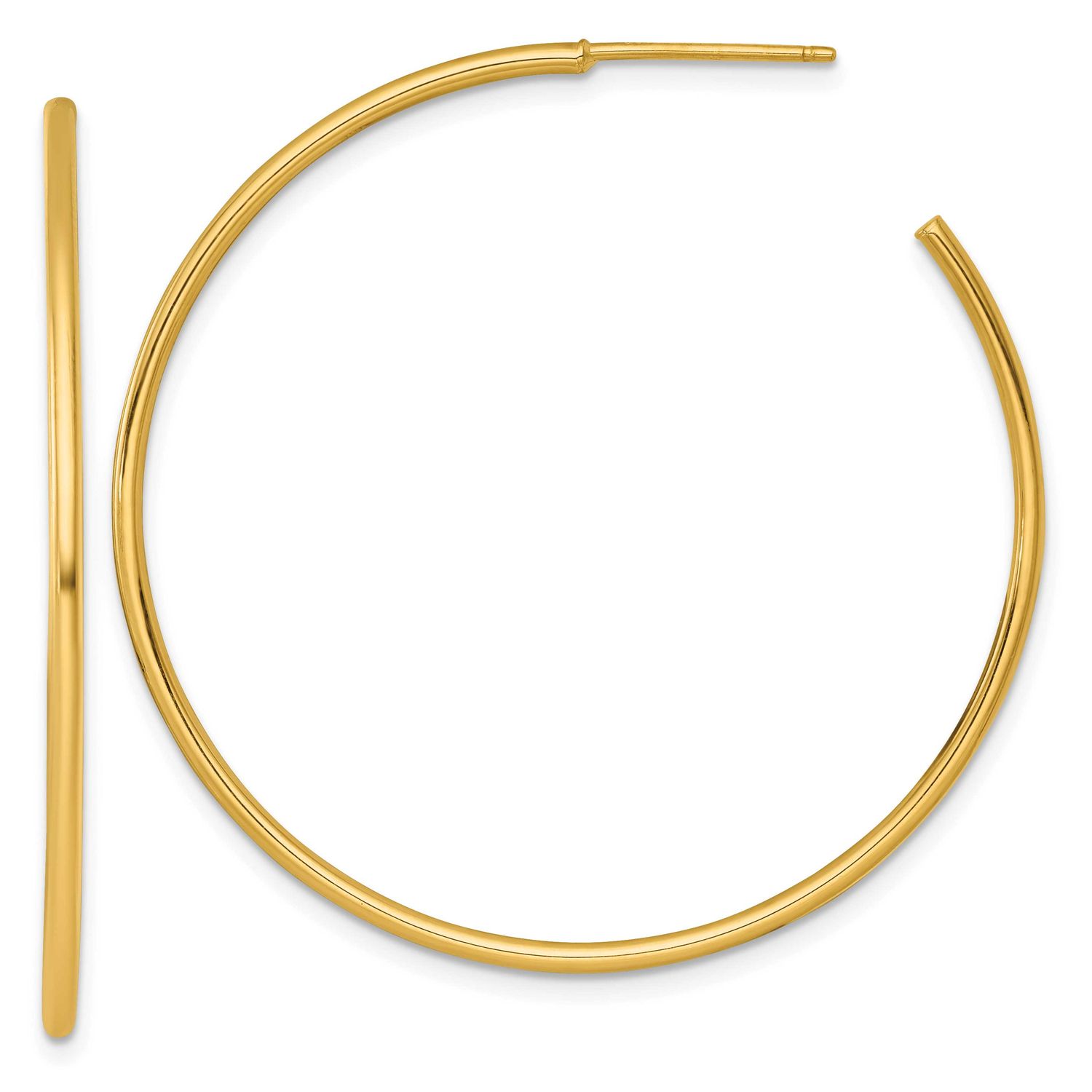 1.5 x 45mm Polished Post Hoop Earrings 14k Gold, MPN: TF2500, UPC: