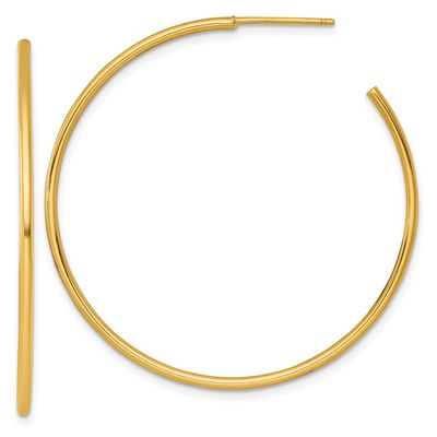 1.5 x 45mm Polished Post Hoop Earrings 14k Gold, MPN: TF2500, UPC: