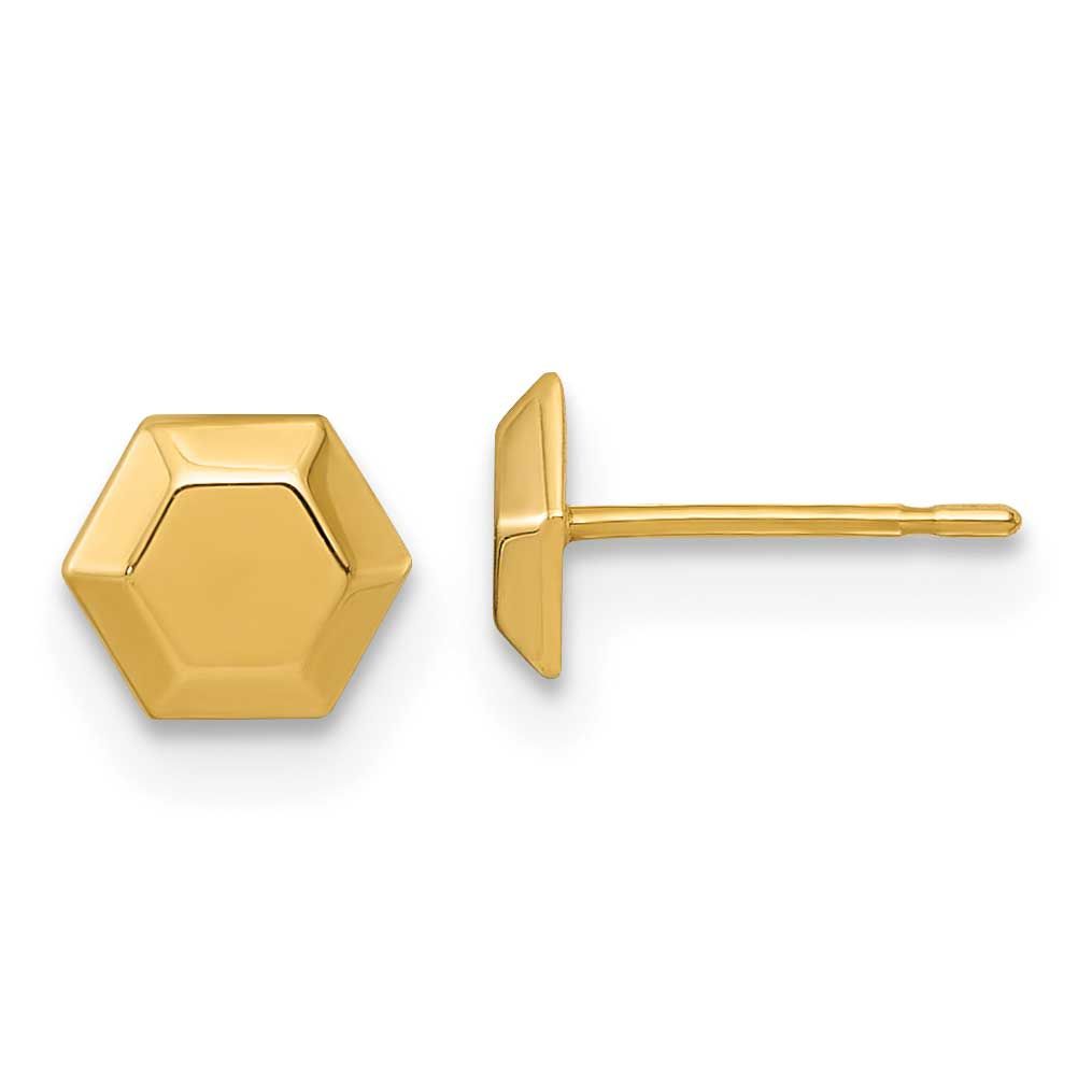 Hexagon Post Earrings 10k Gold Polished, MPN: 10ER400, UPC: