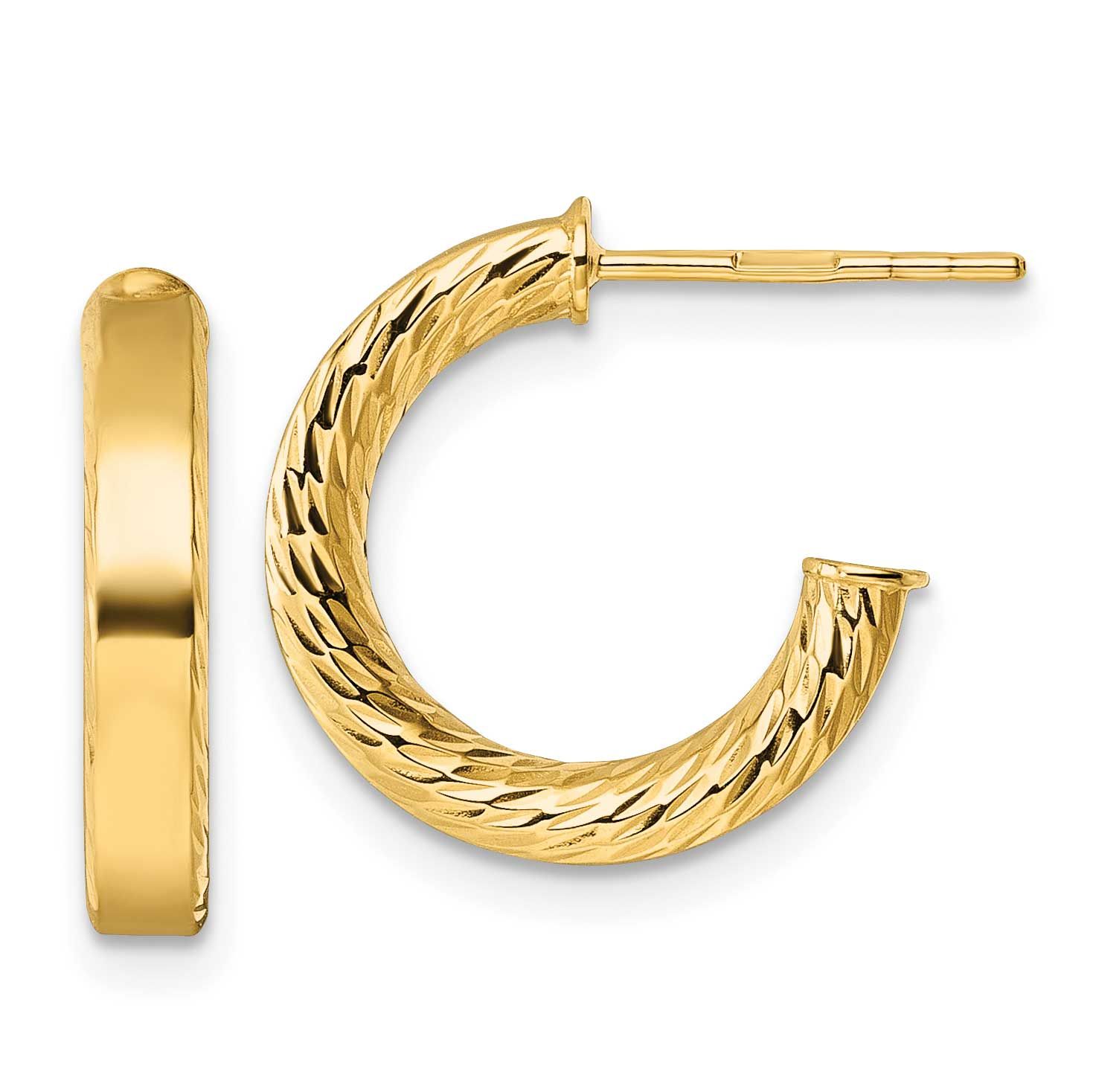 Diamond-cut Tube Post Hoop Earrings 14k Gold Polished, MPN: TF2551, UPC: