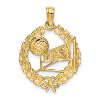 Volleyball Story In Leaf Circle Charm 14k Gold, MPN: C3561, UPC: 637218019311