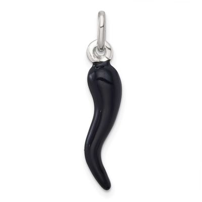 Black Enamel Italian Horn Pendant Sterling Silver, MPN: QC11500, UPC: