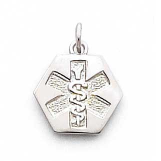 Non-Enameled Medical Jewelry Pendant Sterling Silver Rhodium-Plated, MPN: XSM75N, UPC: