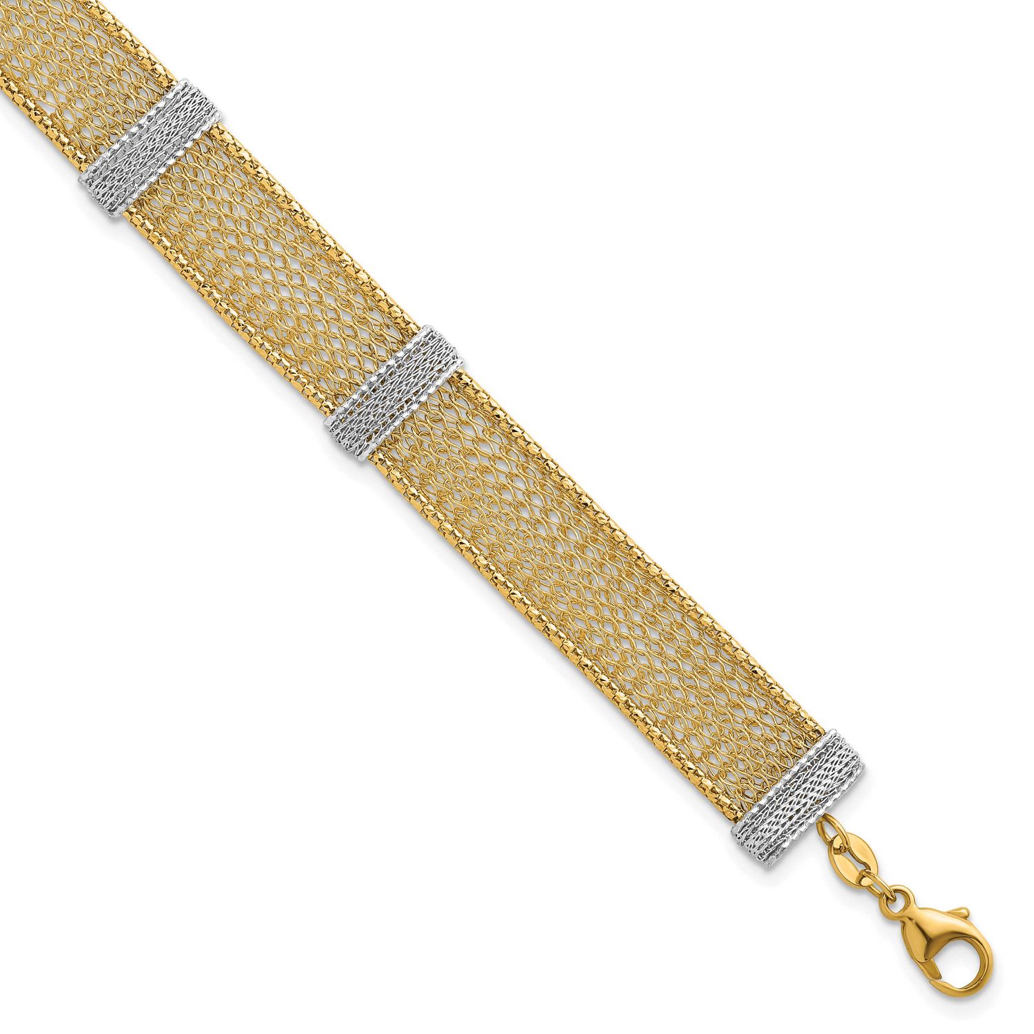 Textured Mesh 6.75 Inch with 1 Inch Extension Bracelet 14k Two Tone Gold, MPN: SF3168-6.75, UPC: 19…