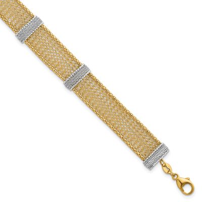 Textured Mesh 6.75 Inch with 1 Inch Extension Bracelet 14k Two Tone Gold, MPN: SF3168-6.75, UPC: 19…
