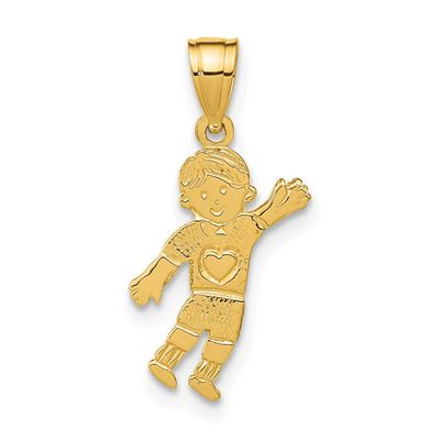 Boy Waving with Heart On Pocket Charm 14k Gold, MPN: D3994, UPC: 637218031276