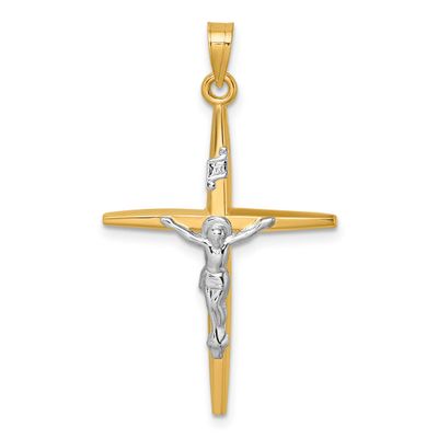 Inri Crucifix Cross Pendant 14k Gold with Rhodium Polished, MPN: XR2179, UPC: