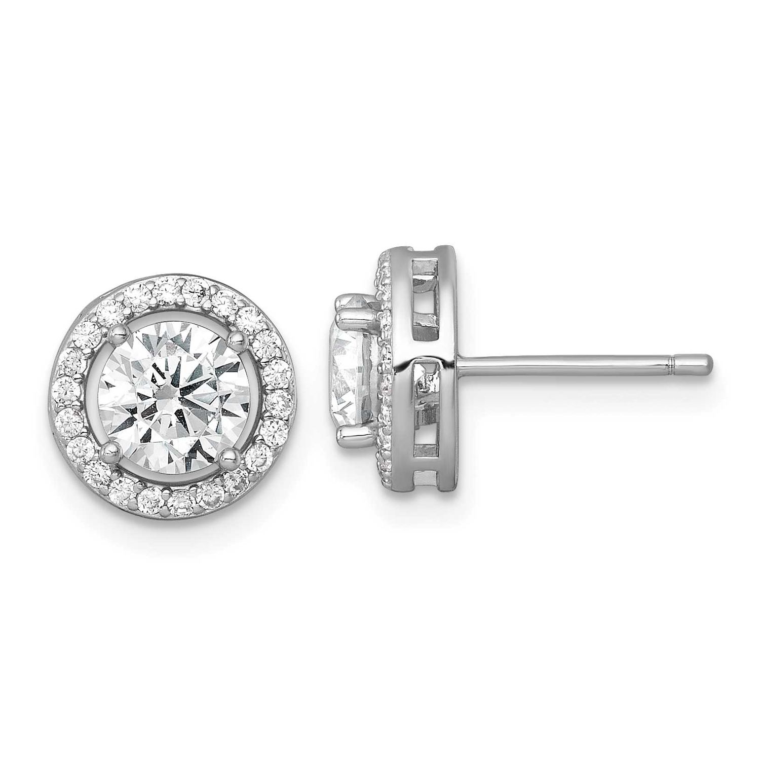 10mm Round Halo CZ Post Earrings Sterling Silver Rhodium-Plated Polished, MPN: QE17812, UPC: