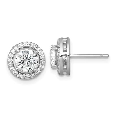 10mm Round Halo CZ Post Earrings Sterling Silver Rhodium-Plated Polished, MPN: QE17812, UPC: