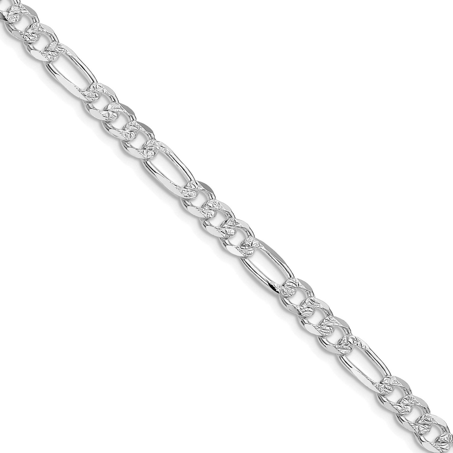 5.5mm Pavc Flat Figaro Chain 22 Inch Sterling Silver Rhodium-Plated, MPN: QFF150R-22, UPC: