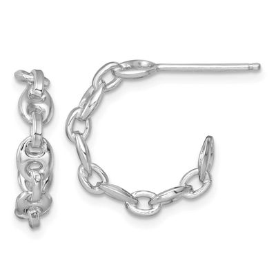Anchor Link Hoop Post Earrings Sterling Silver Rhodium-Plated, MPN: QE17997, UPC: