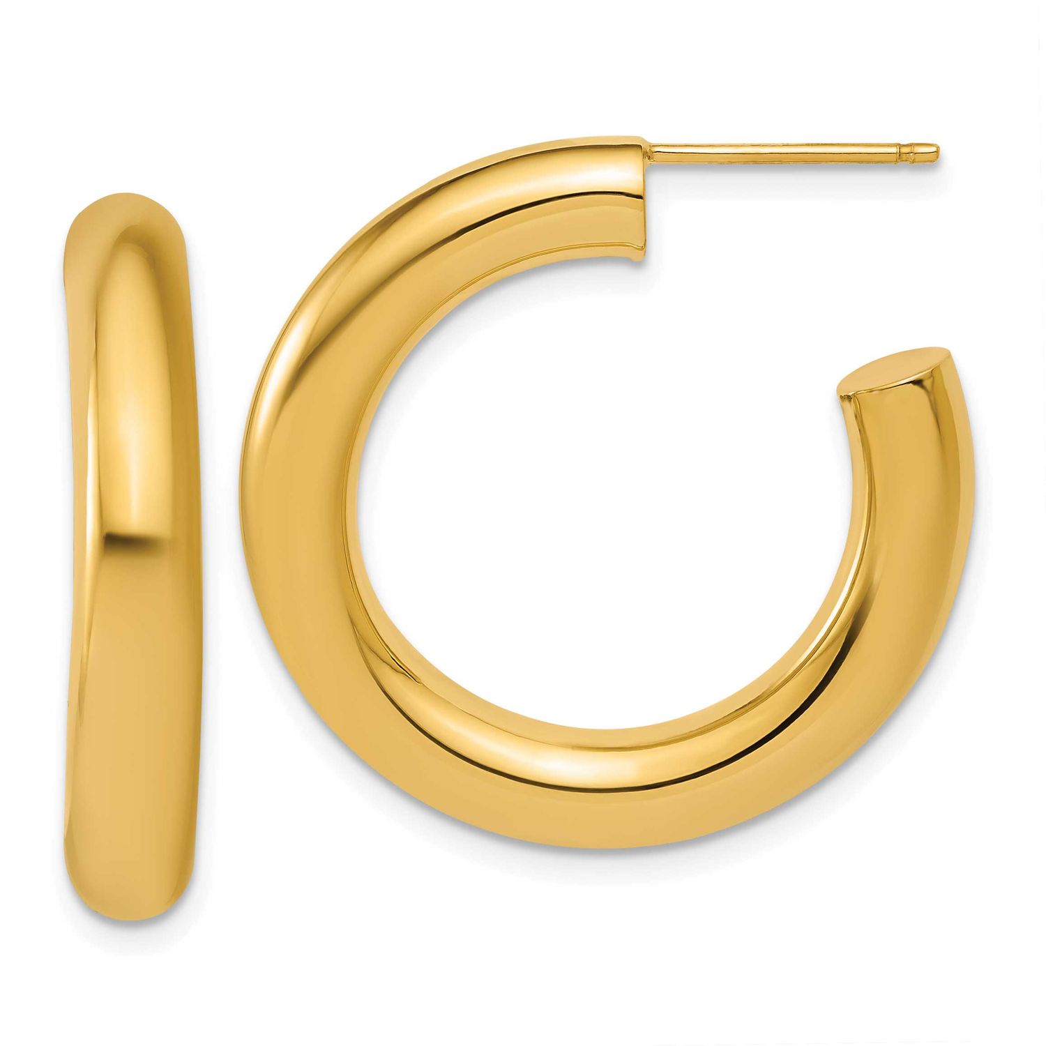5.0 x 30mm Polished Post Hoop Earrings 14k Gold, MPN: TF2525, UPC: