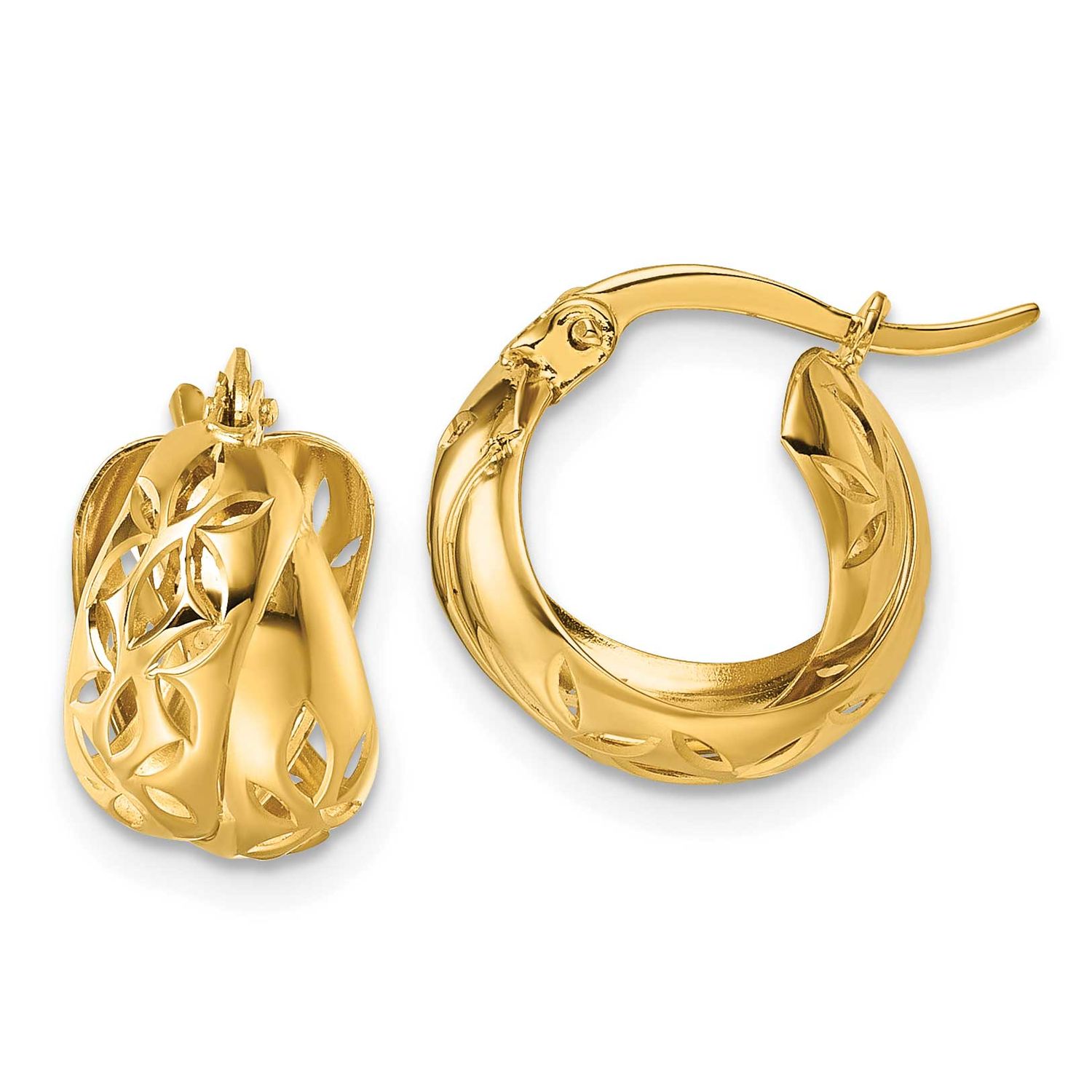 Cut Out Floral Design Hoop Earrings 14k Gold Polished, MPN: TL1187, UPC: