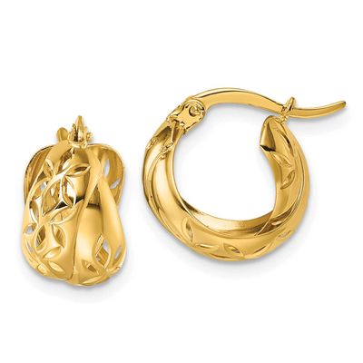 Cut Out Floral Design Hoop Earrings 14k Gold Polished, MPN: TL1187, UPC: