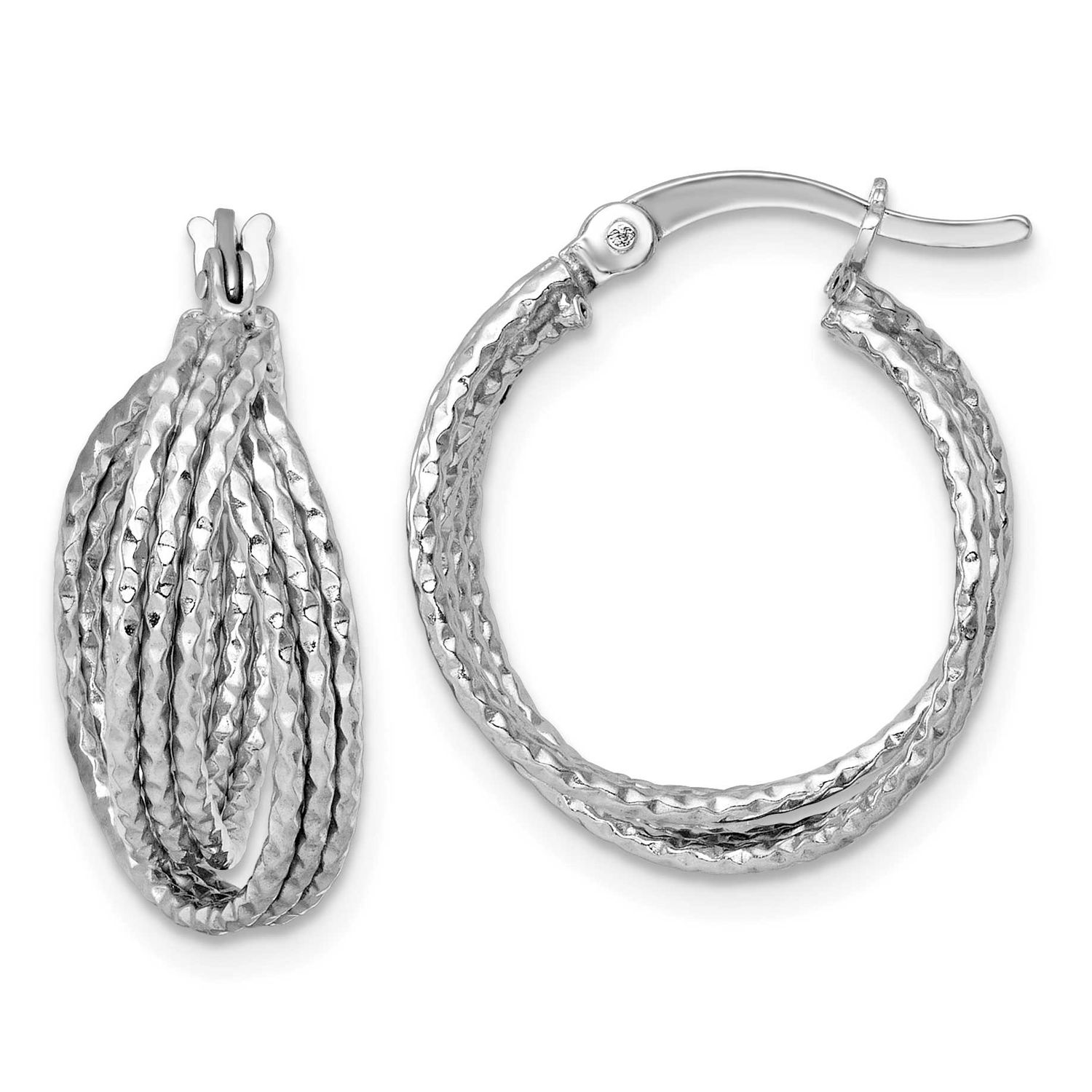 Textured 20.0mm Crisscross Round Hoop Earrings Sterling Silver Rhodium-Plated, MPN: QE17918, UPC: