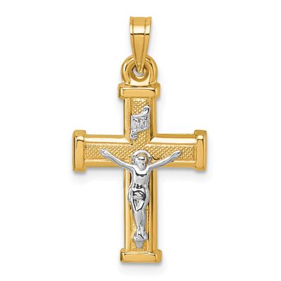 Inri Crucifix Cross Pendant 14k Gold with Rhodium Polished, MPN: XR2180, UPC: