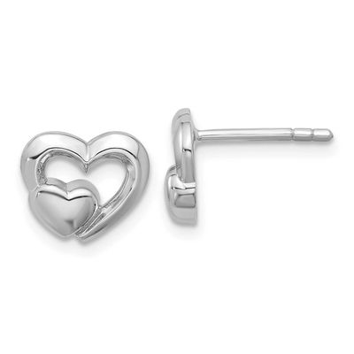 Polished Heart Inside Heart Post Earrings Sterling Silver Rhodium-Plated, MPN: QG7200E, UPC: