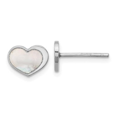 Mother of Pearl Heart Post Earrings Sterling Silver Rhodium-Plated, MPN: QE17804, UPC:
