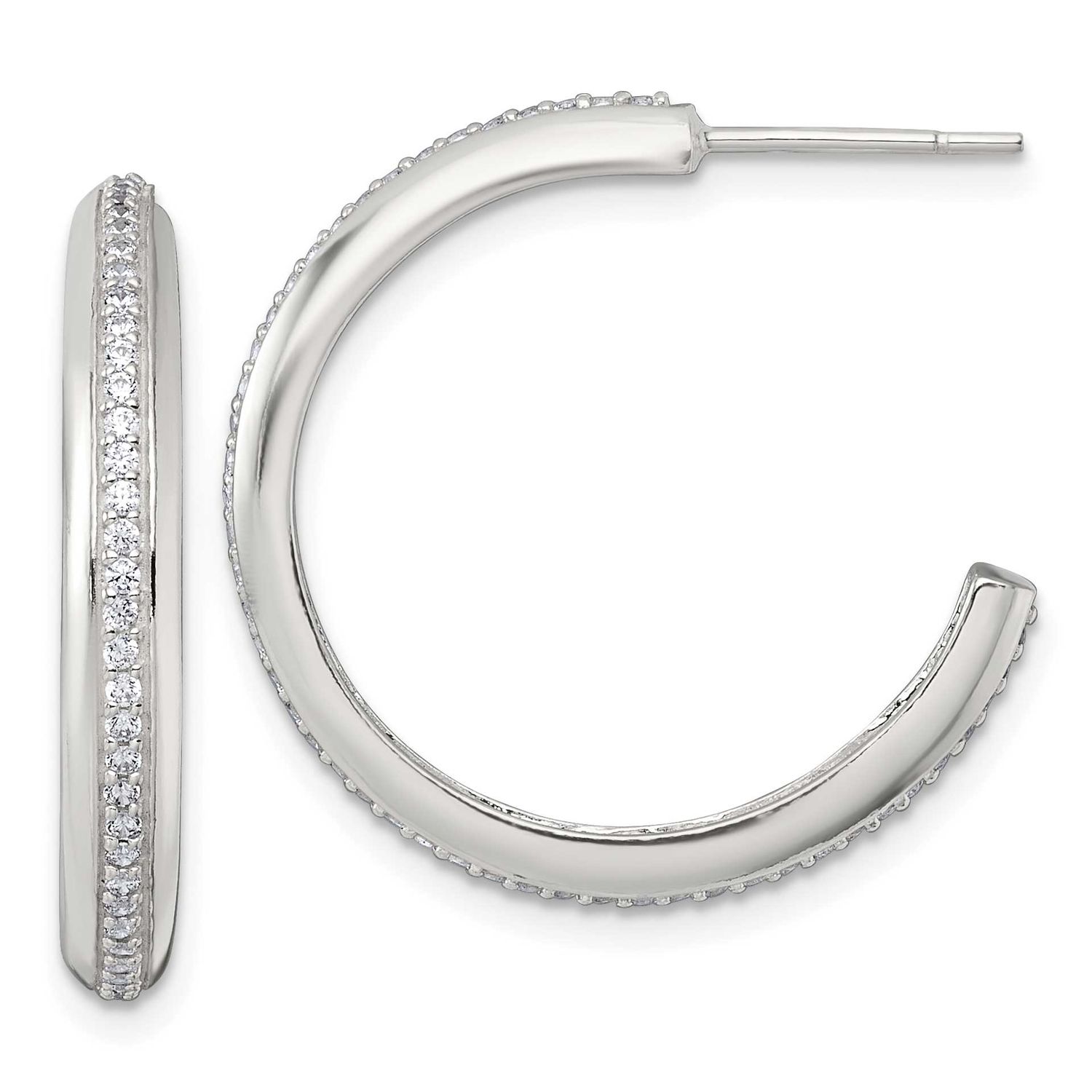 26.5x3.5mm CZ Post C-Hoop Earrings Sterling Silver Polished, MPN: QE18077, UPC: