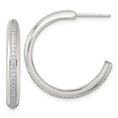 26.5x3.5mm CZ Post C-Hoop Earrings Sterling Silver Polished, MPN: QE18077, UPC: