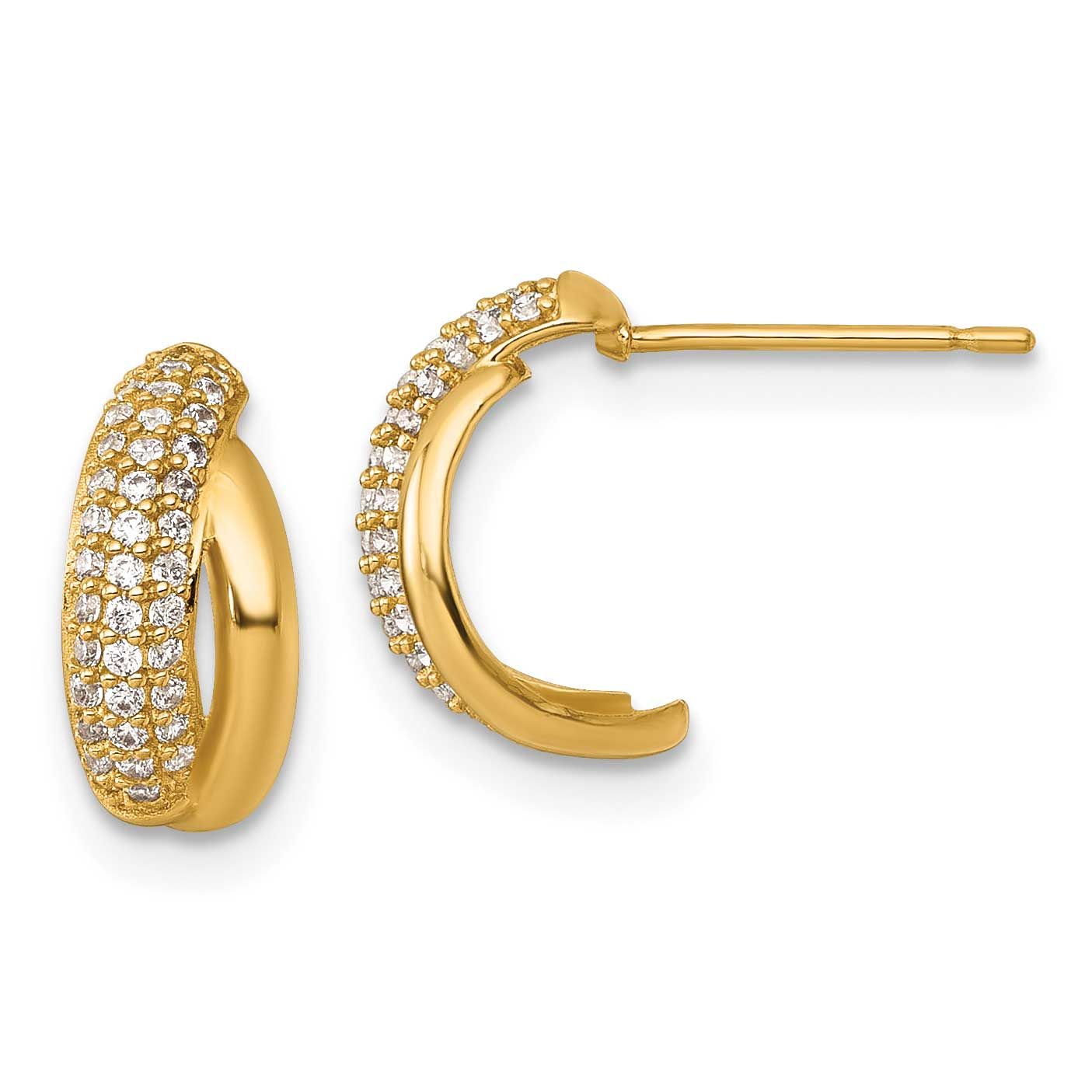 Fancy Pave CZ Post J-Hoop Earrings 14k Gold Polished, MPN: YE2237, UPC: