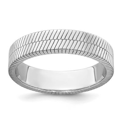 Polished and Textured 5.0mm Men&#39;s Ring Sterling Silver Rhodium-Plated, MPN: QR7771, UPC: