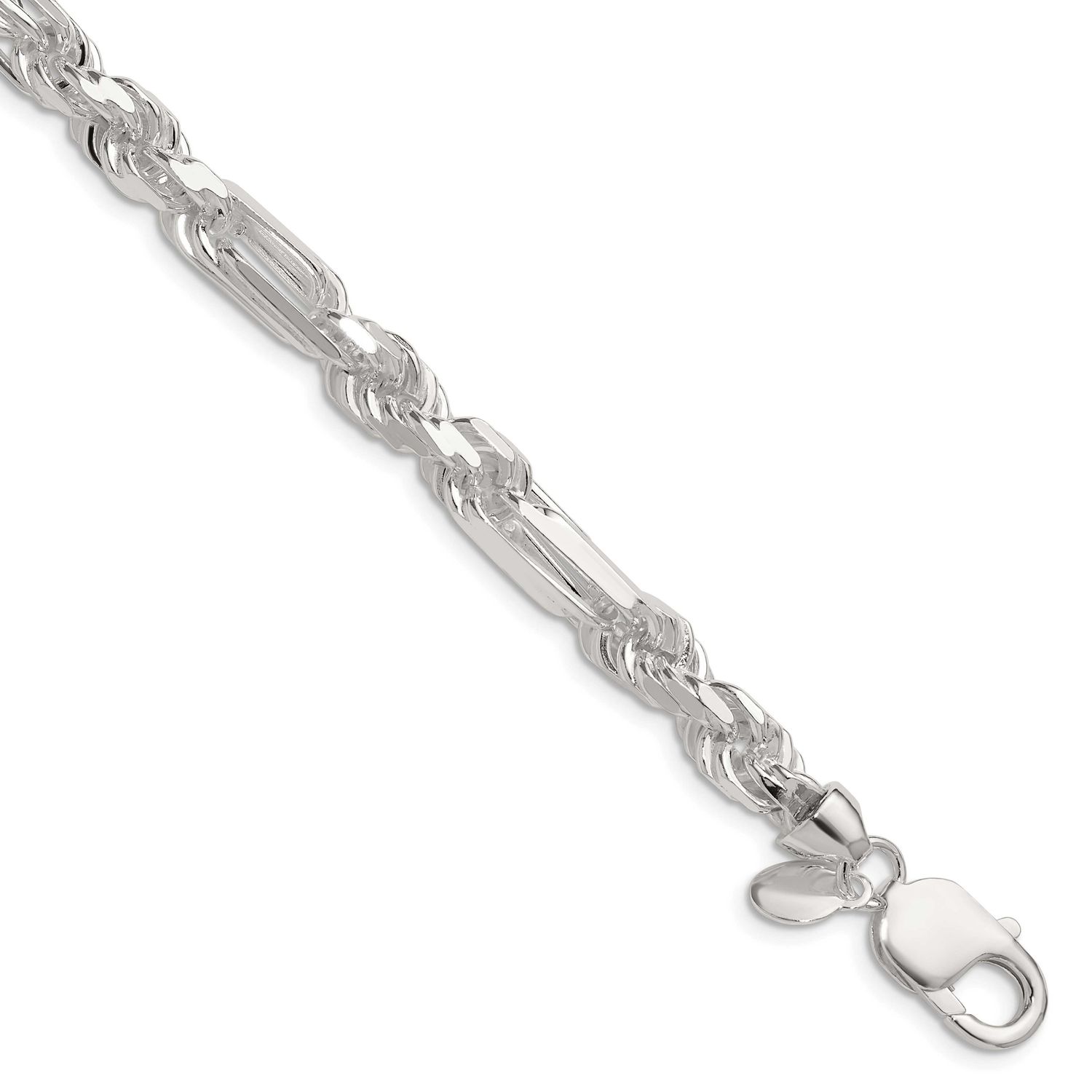 7mm Diamond-cut Figarope Chain 9 Inch Sterling Silver, MPN: QFGR130-9, UPC: