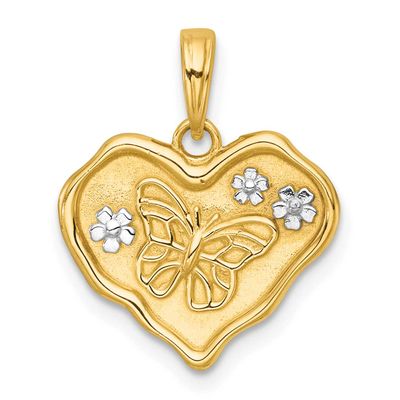 Brushed Butterfly In Heart Charm 14k Gold with Rhodium Polished, MPN: K10000, UPC: