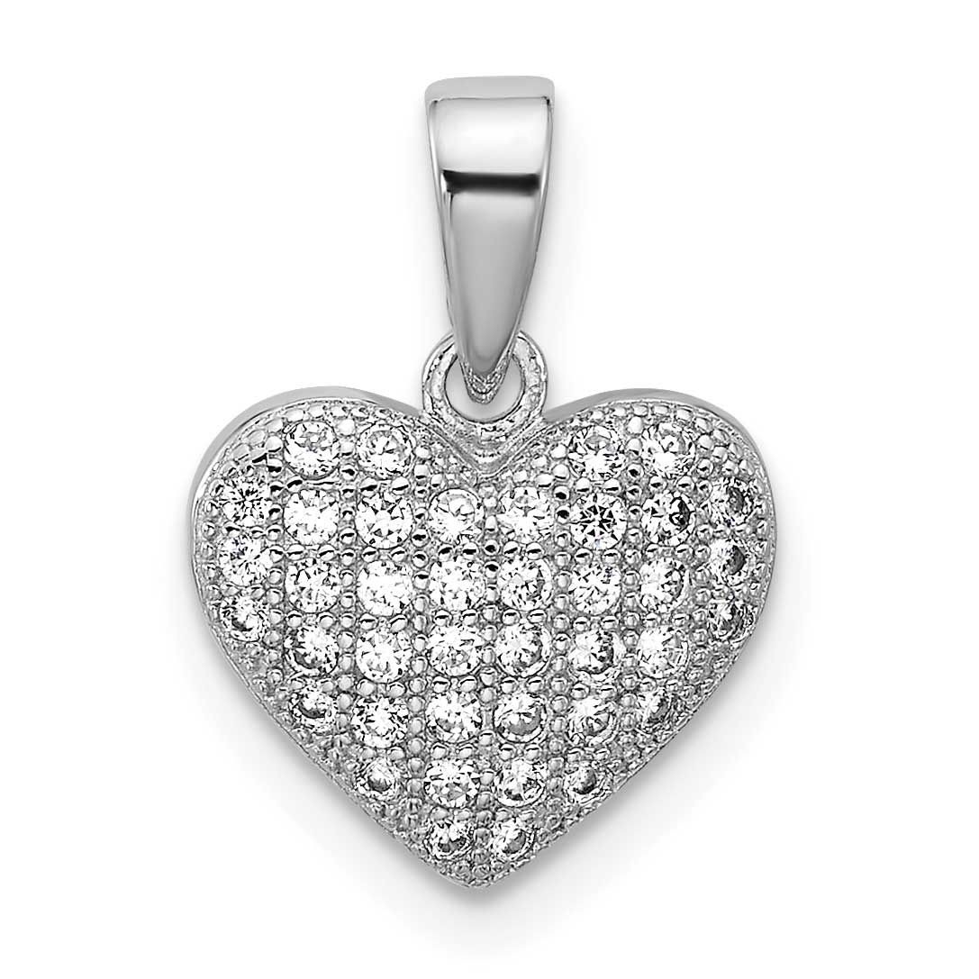 Pave CZ Heart Pendant Sterling Silver Rhodium-Plated, MPN: QP5937, UPC: