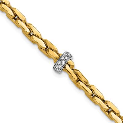 Fancy Link with CZ Bead 7.5 In Bracelet 14K Two Tone Gold Polished, MPN: SF3209-7.5, UPC: