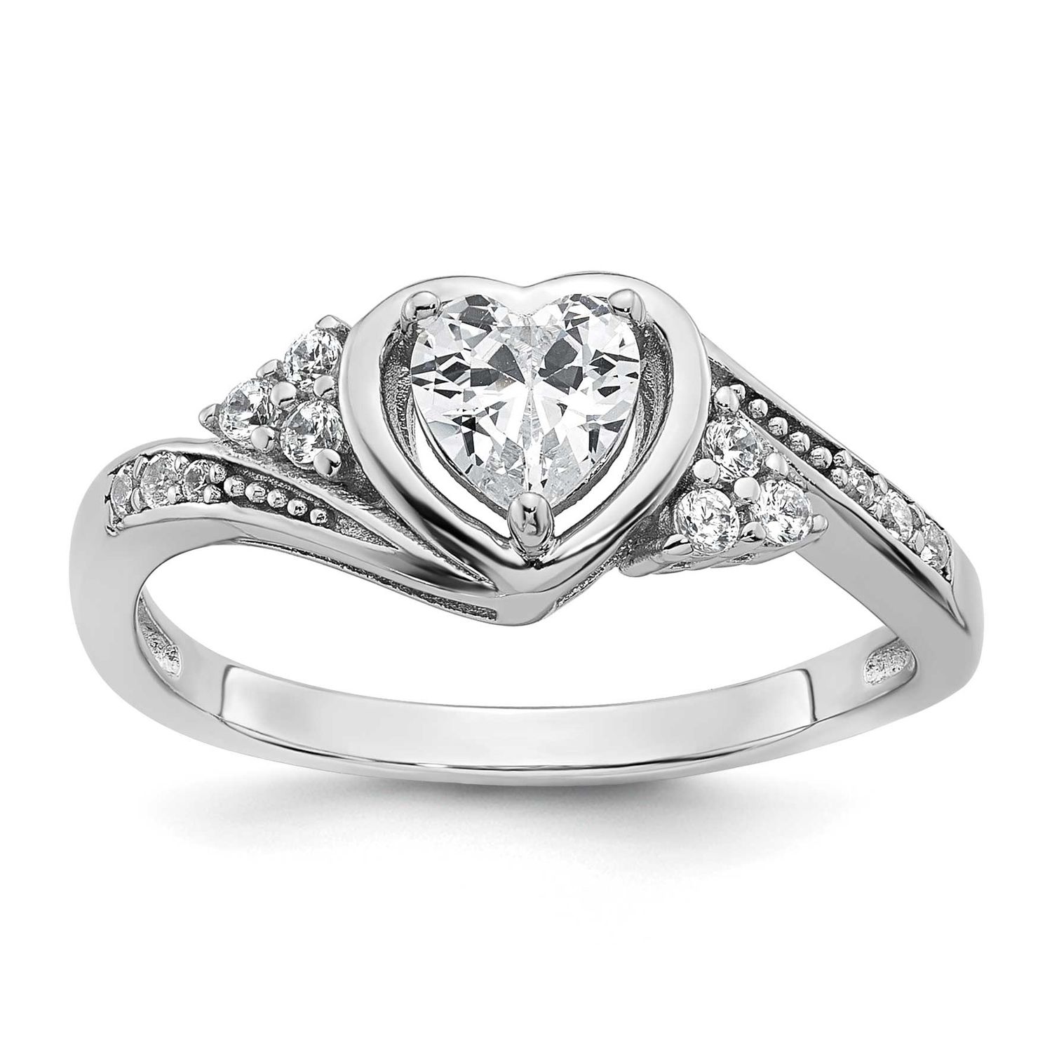 Polished CZ Fancy Heart Ring Sterling Silver Rhodium-Plated, MPN: QR7687, UPC: