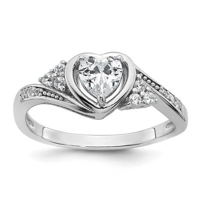 Polished CZ Fancy Heart Ring Sterling Silver Rhodium-Plated, MPN: QR7687, UPC: