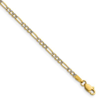 2.3mm Semi-Solid with Rhodium Pavc Figaro Chain 8 Inch 14k Gold, MPN: PWC060-8, UPC: