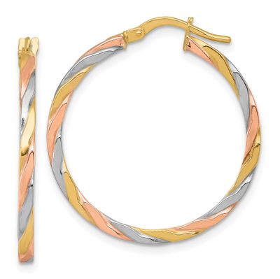 Rose and White Rhodium Twist Hoop Earrings 14k Gold, MPN: TF2420, UPC: