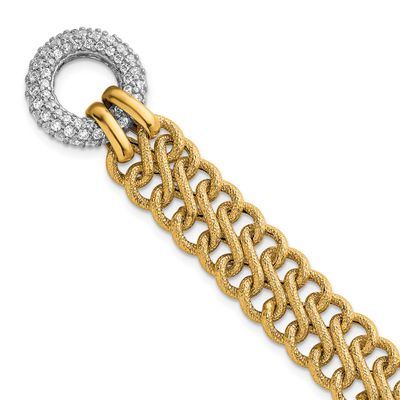 Textured Fancy Chain CZ Toggle Bracelet 7.5 Inch 14k Gold with Rhodium, MPN: SF3179-7.5, UPC: