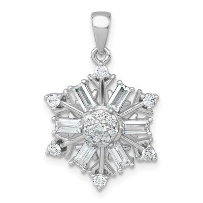 Polished CZ Snowflake Pendant Sterling Silver Rhodium-Plated, MPN: QC11561, UPC: