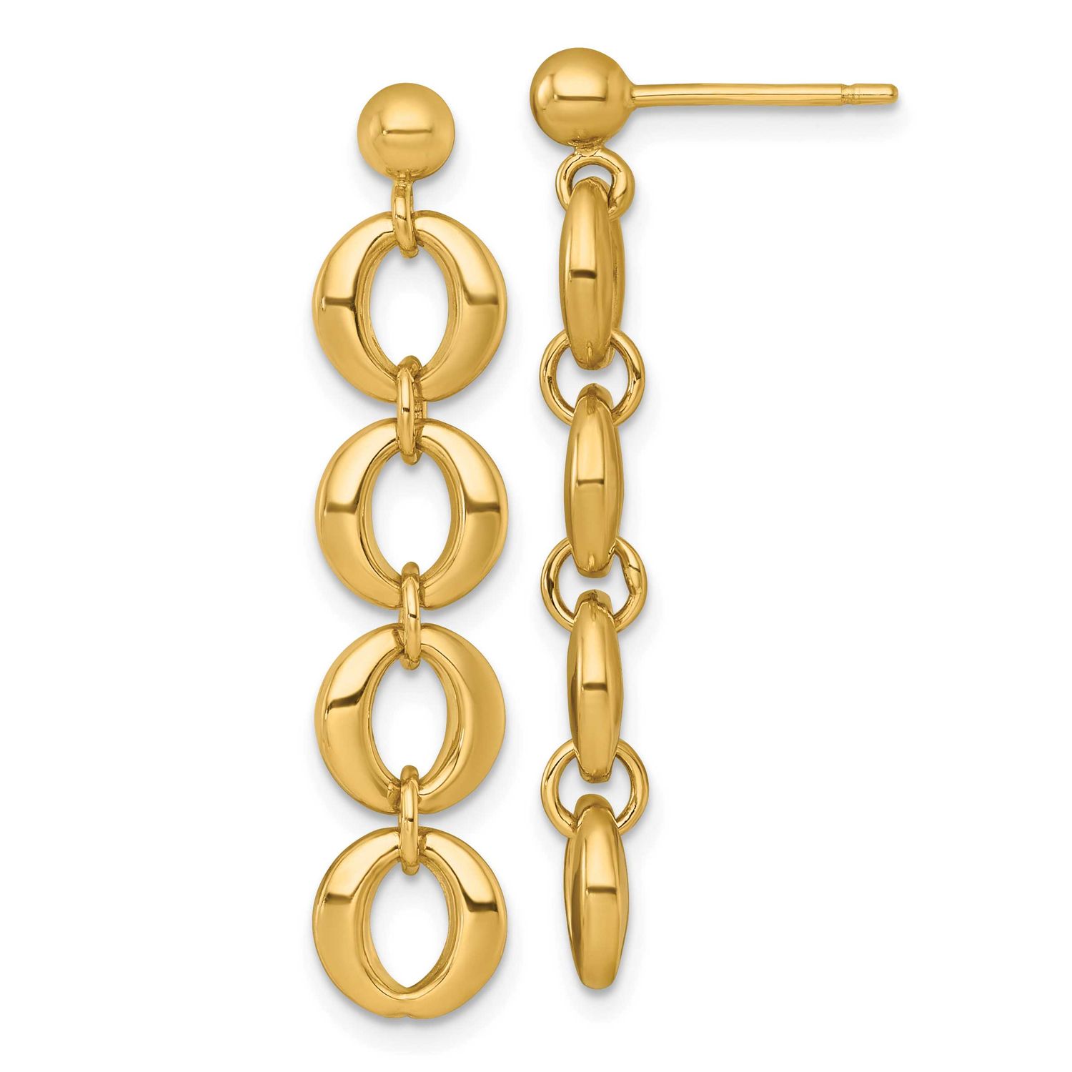 Fancy Circle Link 8mm Dangle Post Earrings 14k Gold Polished, MPN: SF3243E, UPC: