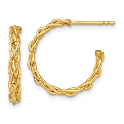 Woven 3mm Post Hoop Earrings 14k Gold Polished, MPN: TF2561, UPC: