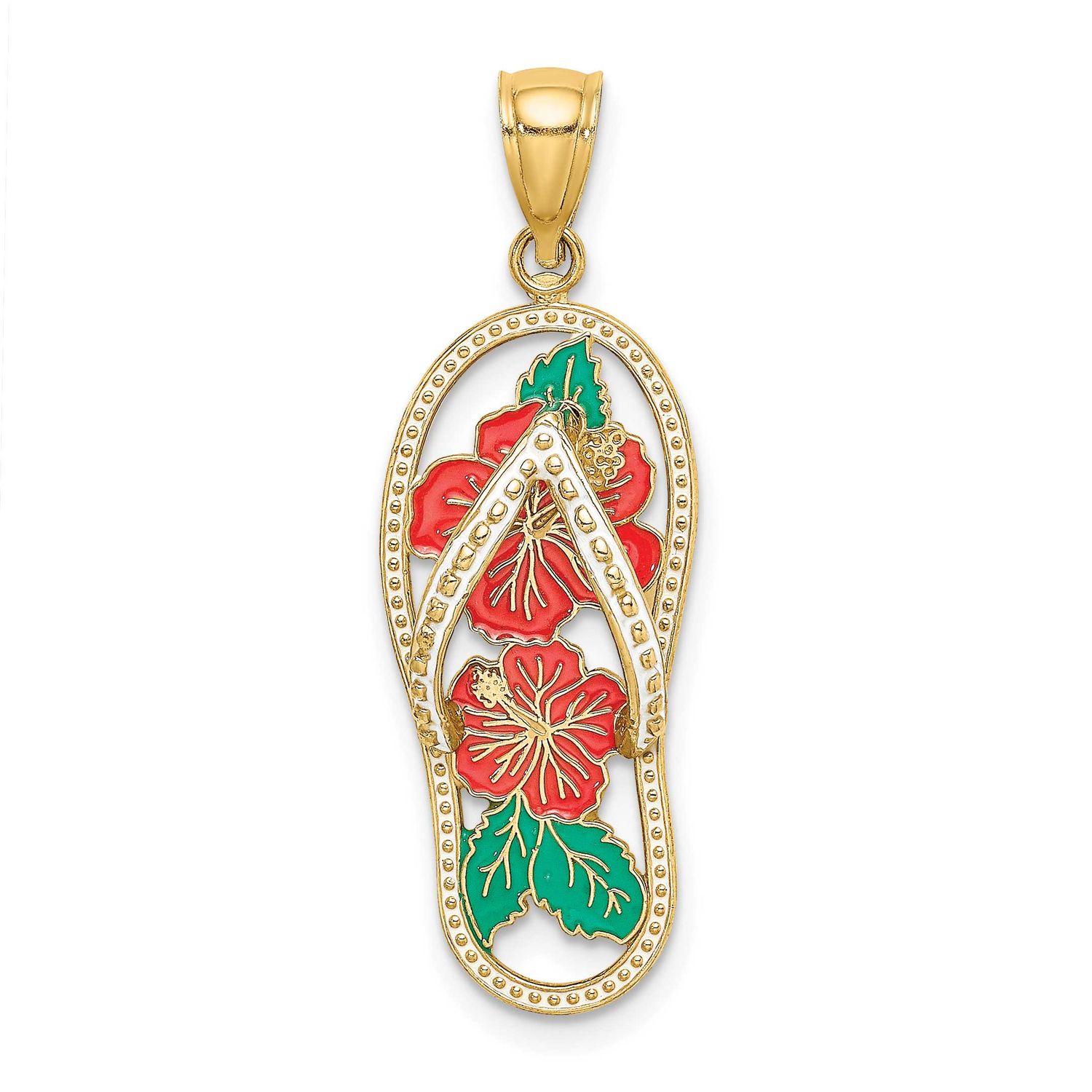 Enamel Red Hibiscus Flower Flip-Flop Charm 14k Gold, MPN: K7006, UPC: 637218137794