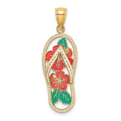 Enamel Red Hibiscus Flower Flip-Flop Charm 14k Gold, MPN: K7006, UPC: 637218137794