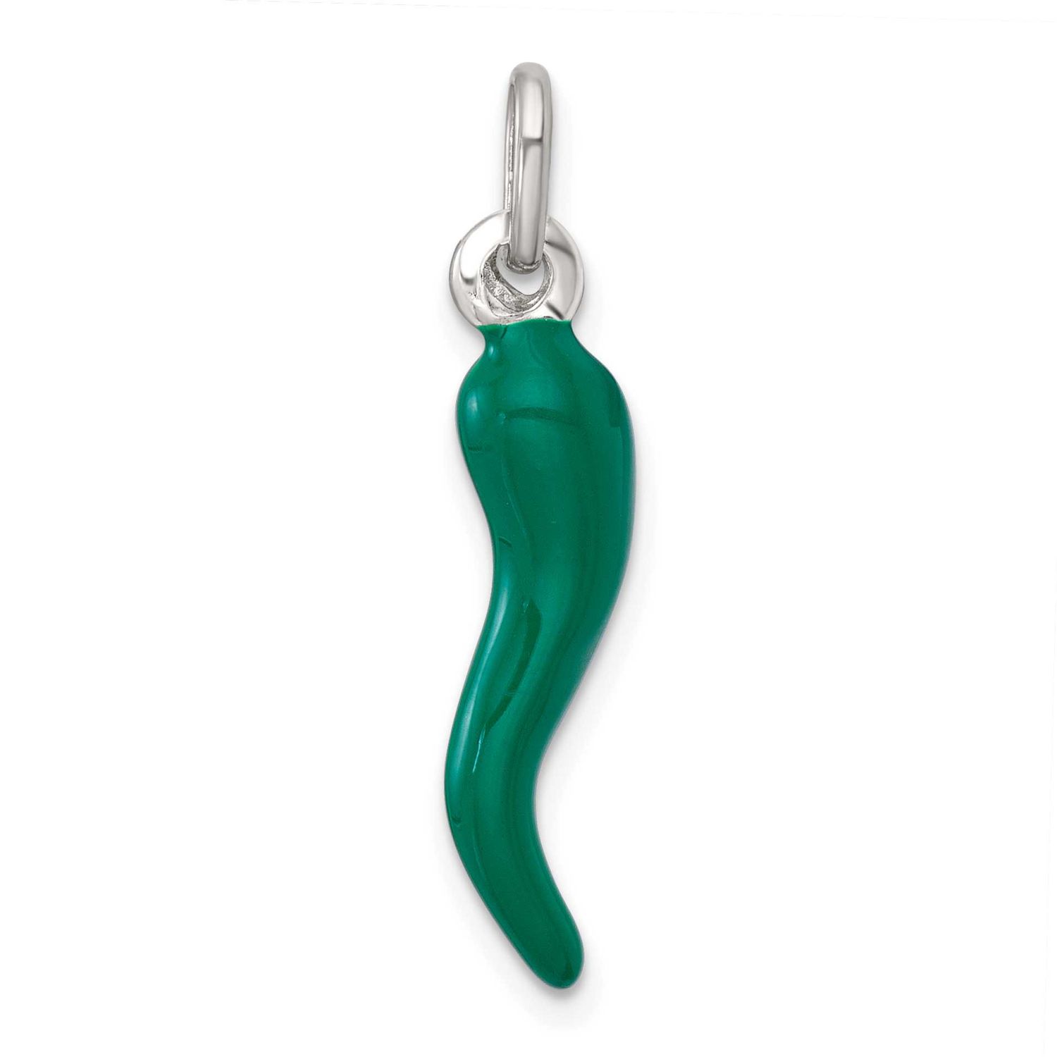 Green Enamel Italian Horn Pendant Sterling Silver, MPN: QC11501, UPC: