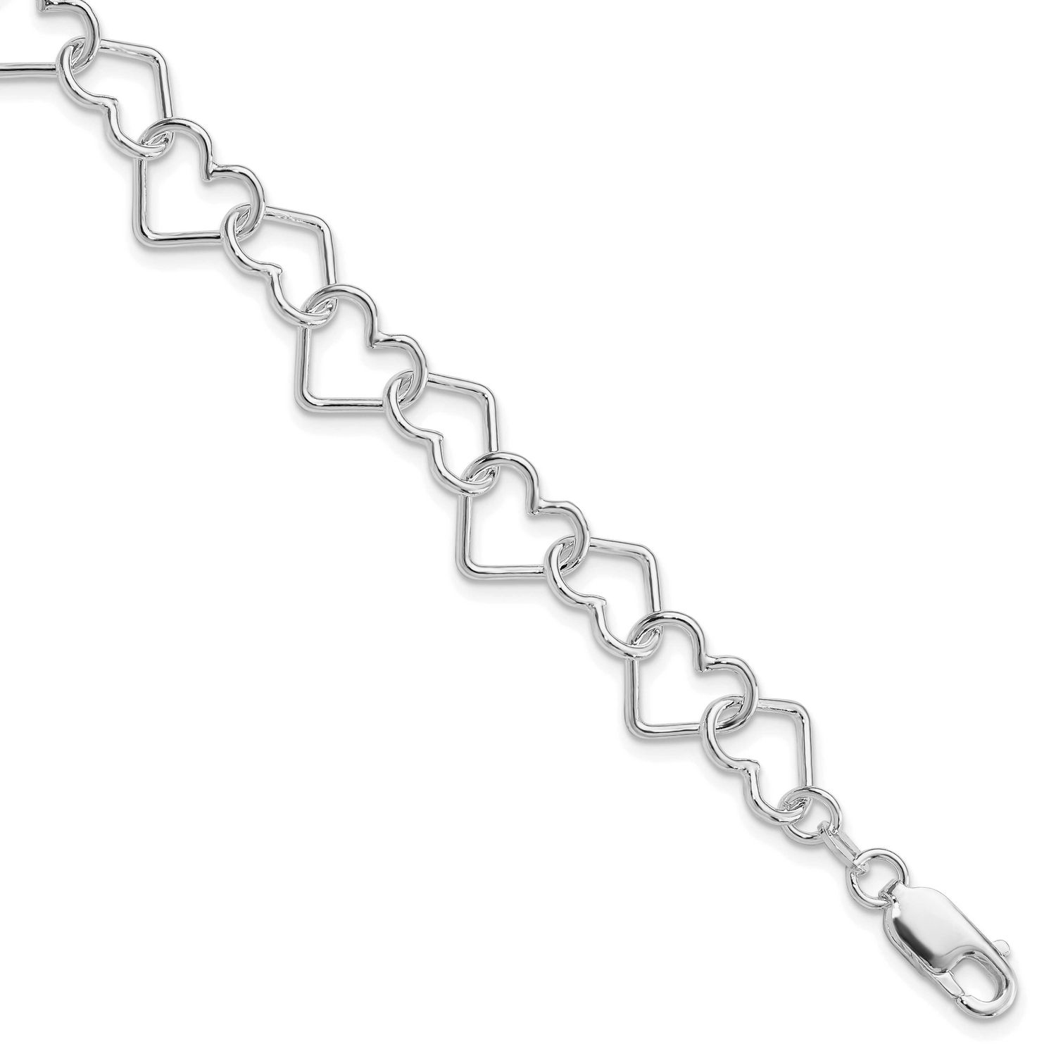 8Inch Polished Fancy Large Heart Link Bracel Sterling Silver Rhodium-Plated, MPN: QH321R-8, UPC:
